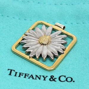 Tiffany & CO Two Tone 18k Gold Sterling Silver 925 Daisy Square Frame Pendant